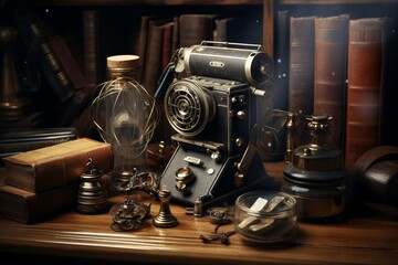 Fototapeta na wymiar Photographs of old objects in vintage style, Generative AI