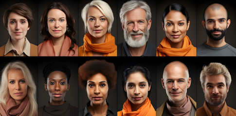 People portraits with different hair styles, skin colors, ages and ethnicities. Multiethnic concept photo