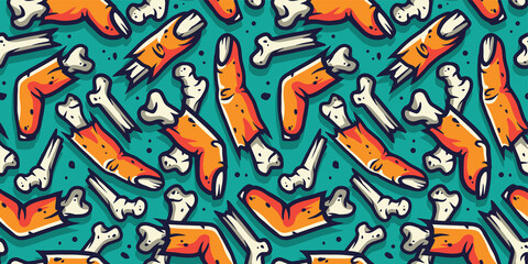 Halloween seamless pattern with zombie fingers for halloween design. Wallpaper or background with hand bones of zombie for october party banner, poster or postcard