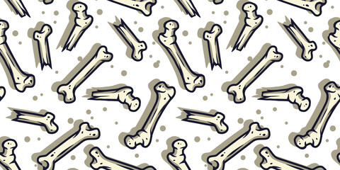 Naklejka premium Halloween seamless pattern with skeleton bones for halloween design. Wallpaper or background with anatomy human bones for october party banner, poster or postcard