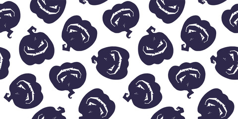 Halloween seamless pattern with pumpkins for monochrome halloween design. Wallpaper or background with orange autumn pumpkins for october party banner, poster or postcard