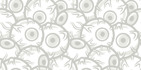 Halloween seamless pattern with eyes for holiday monochrome design. Wallpaper or background with scary horrible eyeballs for october party banner, poster or postcard