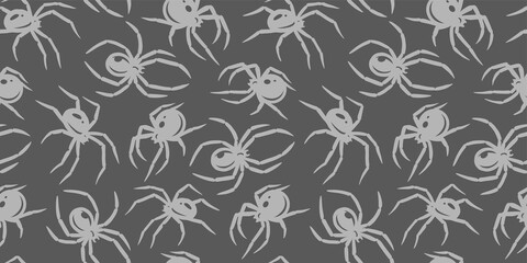 Fototapeta na wymiar Halloween seamless pattern with spiders for monochrome halloween design. Wallpaper or background with tarantula or insects for october party banner, poster or postcard