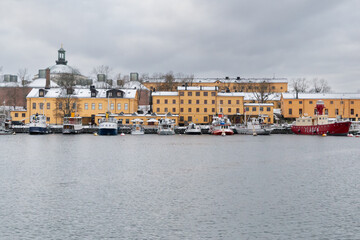 Obraz premium Views of the coast of the Bay of Stockholm from a boat
