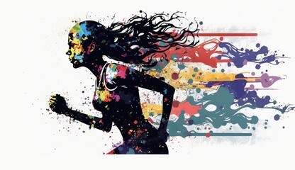 running woman silhouette, watercolor style Generative AI