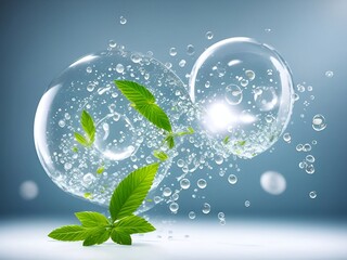 Medicinal plants and bubble and splash water on white background generative ai illustration