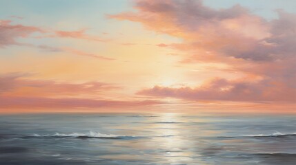  a painting of a sunset over the ocean with a boat in the water.  generative ai