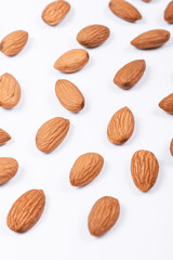 Almonds on a white background. 