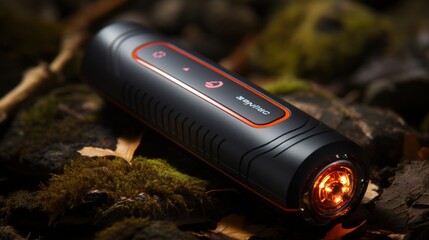 Product photography of a portable mini power bank, mood lighting, red accents, high res - obrazy, fototapety, plakaty