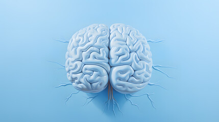 Human brain 3D model on blue background