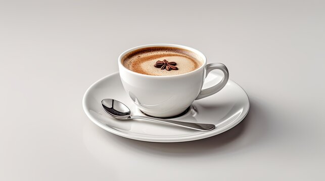 Coffee in a cup. Coffee drink. brown grains. Splashes of coffee. Drops. On a white background.