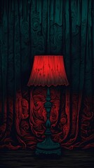 dark red curtain and lamp