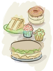set of cakes on the white