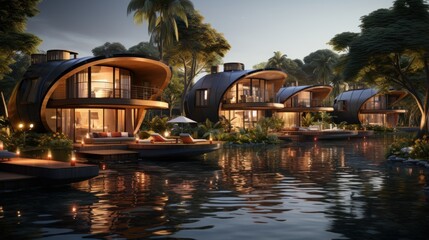 Floating ecovillage concept, designed for the serene backwaters of Kerala, India ::2.5 , bamboo...