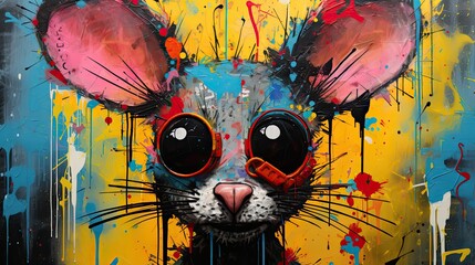 Quirky mouse. Bold Colors Vibrant Mood Noon Pop Art Painting - obrazy, fototapety, plakaty
