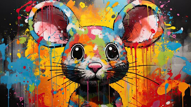 Quirky mouse. Bold Colors Vibrant Mood Noon Pop Art Painting © Photo And Art Panda