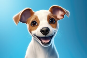 cute dog on blue background, AI Generated