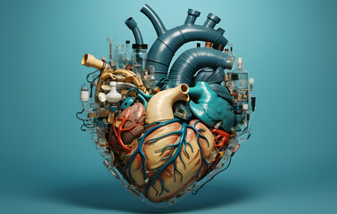 Fototapeta na wymiar Heart with medical metal and plastic items isolated on background