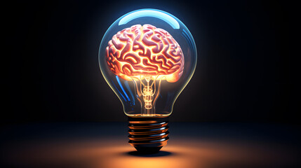 3d light bulb with brain inside. Innovation  concept