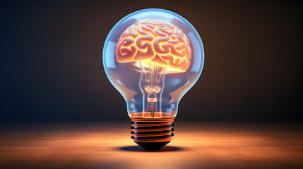 3d light bulb with brain inside. Innovation  concept