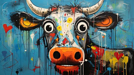 Quirky cow. Bold Colors Vibrant Mood Noon Pop Art Painting