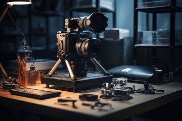 Fototapeta premium workplace of a designer in abstract interior, ai tools generated image