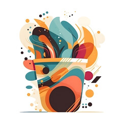 Espresso Shot: a colorful illustration of a cup with a strong shot of coffee, Cappucino, latte machiato, cocoa, espresso, hot chocolate, americano, ice coffee or Café Au Lait, Generative AI