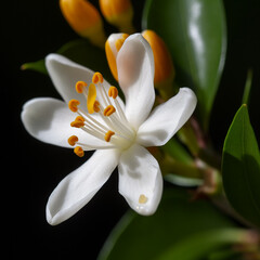 Citrus lemon orange flower close-up macro, lovely white flower, fleur de orange