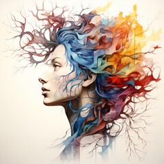 hand drawing with ink of a beautiful fantasy woman