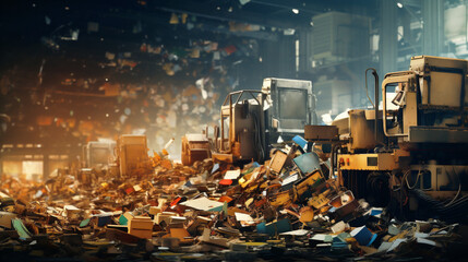 Disused industrial workshops in a closed bankrupt factory. Financial crisis concept. Toxic pollution of the environment with industrial garbage. Banner. Generative Ai content.