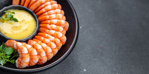 shrimp shelled prawn fresh shrimps ready to eat seafood meal food snack on the table copy space food background rustic top view