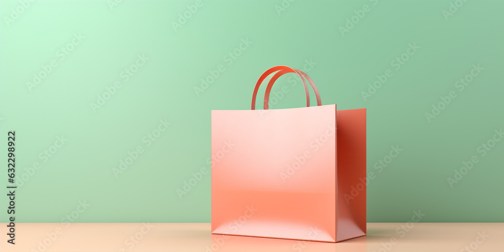 Wall mural Paper shopping bag on pastel background copy space. 3D render