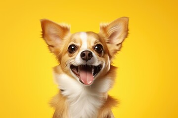 Obraz premium cute dog on yellow background, AI Generated