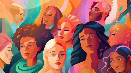 Colorful illustration of diversity, inclusion, equality, and representation of multicultural, multiracial society,  banner ai generative