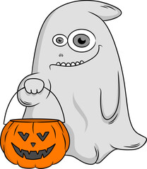 Ghost with pumpkin cartoon character