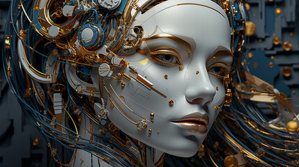 Android dreams in primary colours, sophisticated woman android, fantastic world of android dream