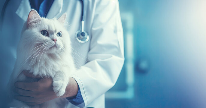 Vet Holding A Cat On Hands, Copy Space