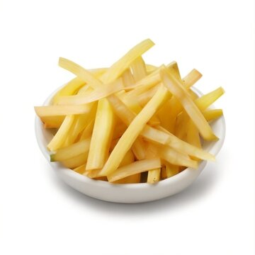 French fries on a white plate High-quality isolated in a white background.