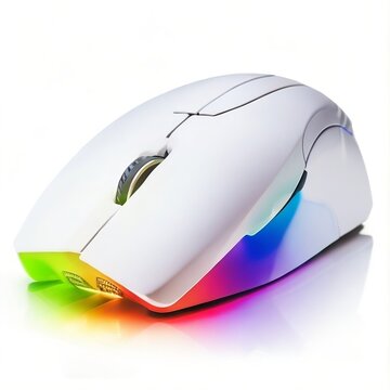 RGB realistic white mouse. Commercial product display. High-quality isolated in a white background.