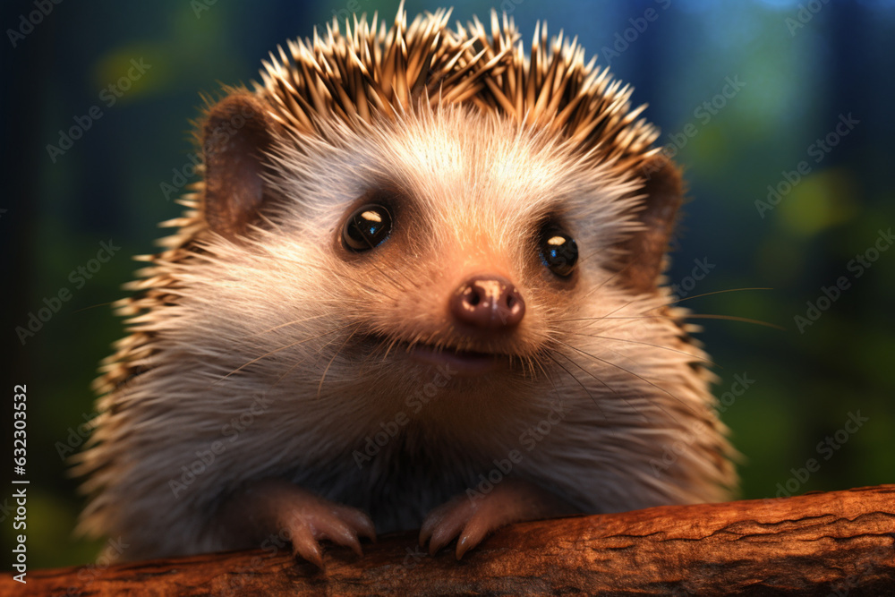 Poster a close-up image of a hedgehog, displaying its spiky quills and adorable face. generative ai technol