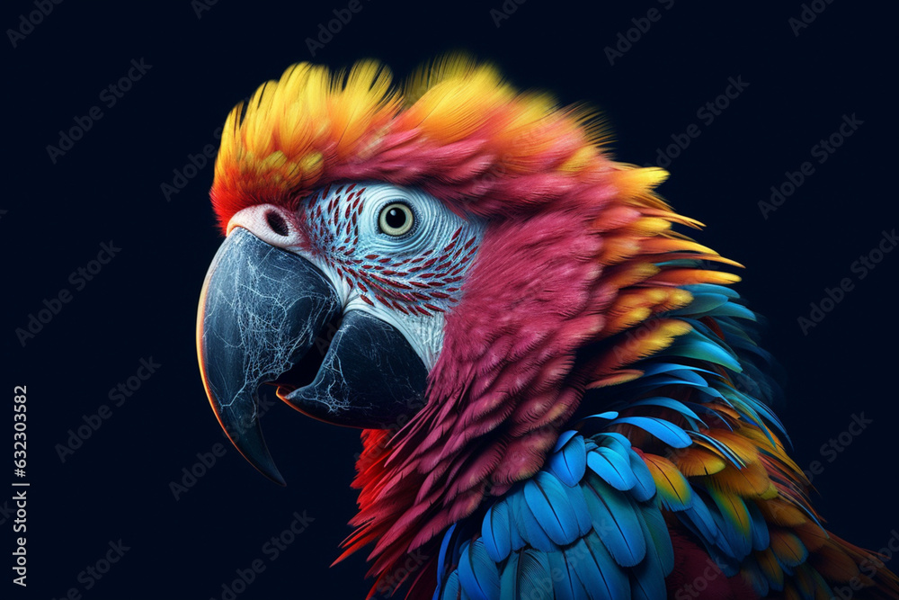 Aufkleber A vibrant image of a parrot, displaying its colorful feathers and intelligent expression.  Generative AI technology.