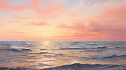 Fototapeta na wymiar a painting of a sunset over a body of water with waves. generative ai