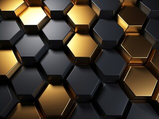 Abstract Elegant Golden and Black Seamless Hexagon Geometric Shape 3d illustration Background. Luxury Modern Interior generative ai