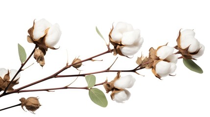 Background with white fluffy cotton flowers. Natural eco organic fiber, cotton seeds, raw materials, agriculture