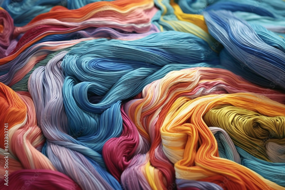 Poster a visually captivating image showcasing artworks created using fabric, fibers, and other textile mat
