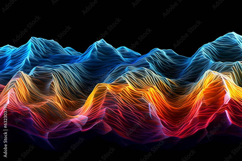 Poster an abstract graphic representation of sound waves in vibrant colors, conveying the energy and moveme