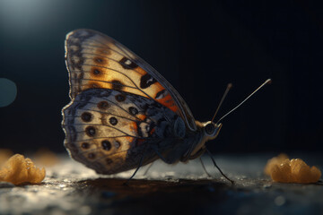 Naklejka premium The rust-colored butterfly, close up. Butterfly in the morning nature. Generative AI