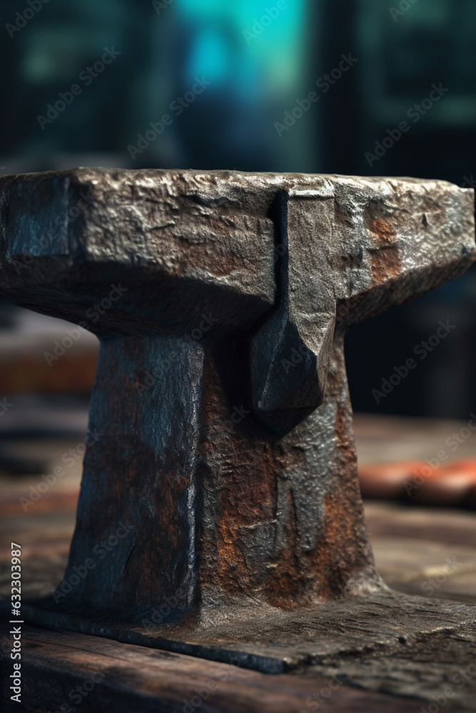 Aufkleber  A close-up of a blacksmith's anvil, showcasing the worn surface and markings from years of use and craftsmanship.  Generative AI technology.