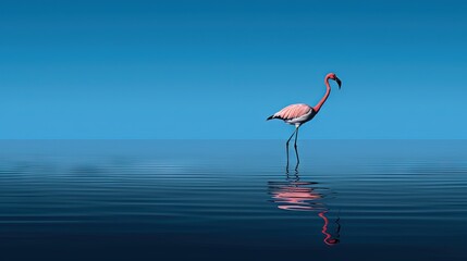  a flamingo standing in the water with its long legs extended.  generative ai
