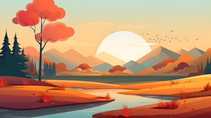 Autumn landscape flat design background